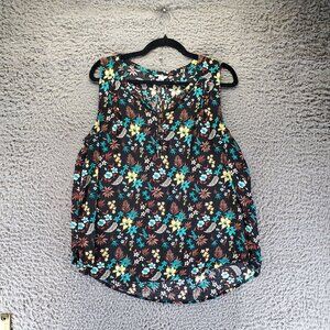 Sonoma Top Womens XL Black Floral Sleeveless Lightweight Polyester Blouse